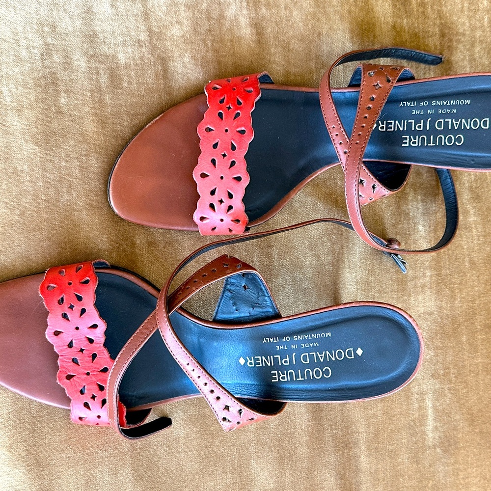 Couture open toe leather Italy sandals heels cross strap Perforated design 10sz